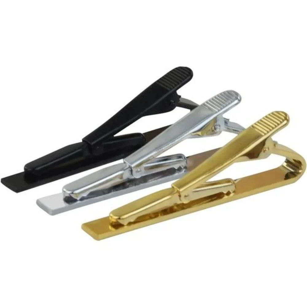 Mens Tie Clips Set Silver Gold Black 2 Inch Stainless Steel Tie Bar Pack